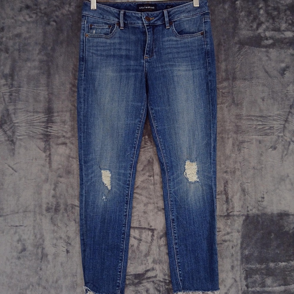 Lucky Brand Jeans Womens 6/28 Blue Lolita Crop Distressed Raw Hem Skinny Ankle - Picture 2 of 11
